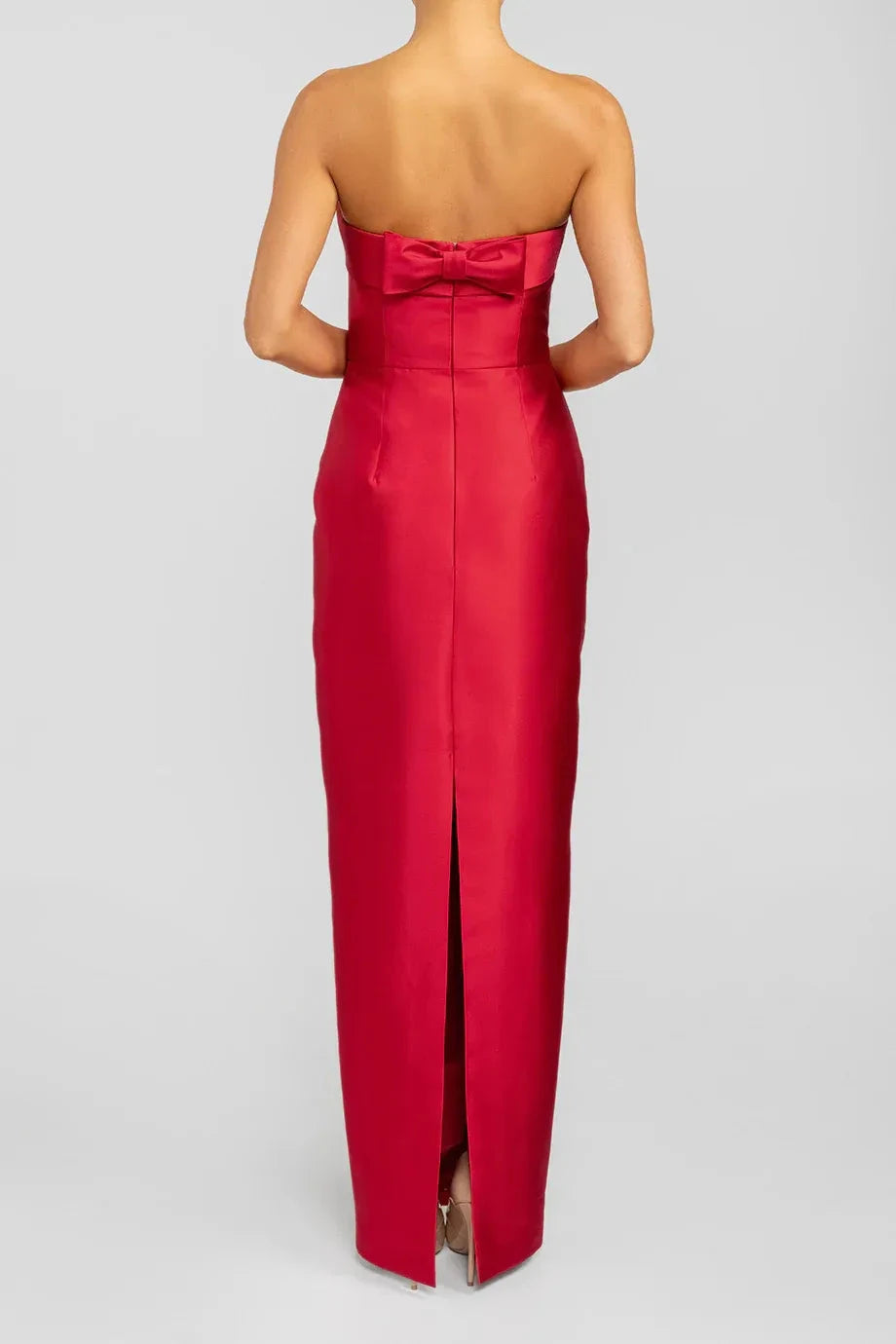 Bow Trimmed Sheath Strapless Sleeveless Zipper Back Floor Length For Women Evening Dress by YiHuiw
