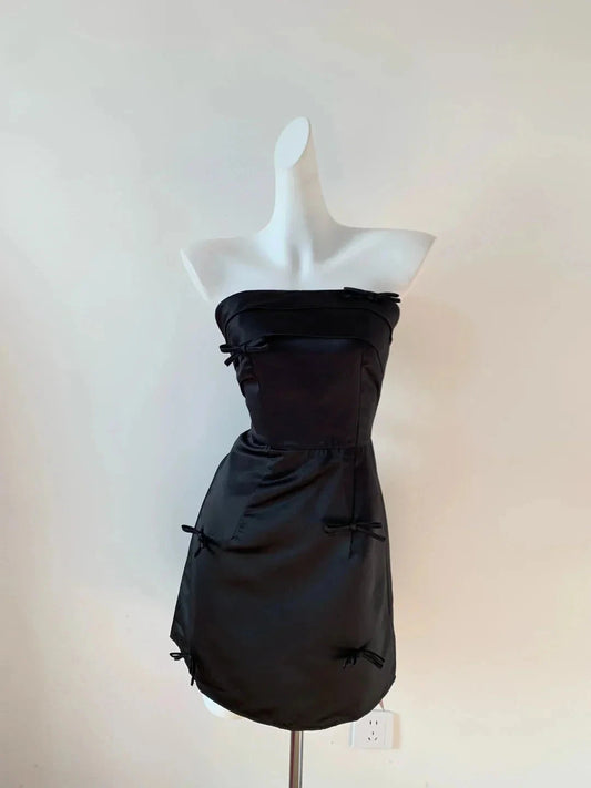Bow Satin Homecoming Dress Prom Dress Evening Dress Ball Dress Birthday Party Dress simple gentle atmospheric and unique desi Bring summer colors to enhance whiteness by YiHuiw