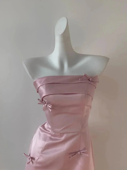 Bow Satin Homecoming Dress Prom Dress Evening Dress Ball Dress Birthday Party Dress simple gentle atmospheric and unique desi Bring summer colors to enhance whiteness by YiHuiw
