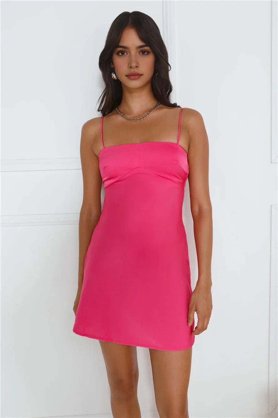 Bright pink camisole dress with strapless design suitable for dates, parties, and other occasions by YiHuiw