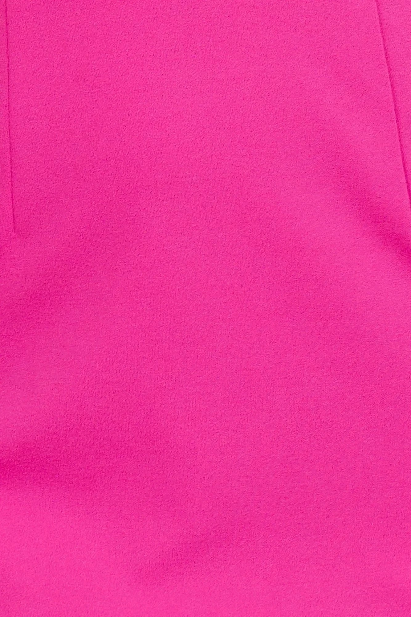 Bright pink short dress with a deep V-neckline design and ruffle accents on the shoulders suitable for parties dates etc by YiHuiw