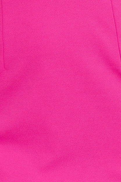 Bright pink short dress with a deep V-neckline design and ruffle accents on the shoulders suitable for parties dates etc by YiHuiw