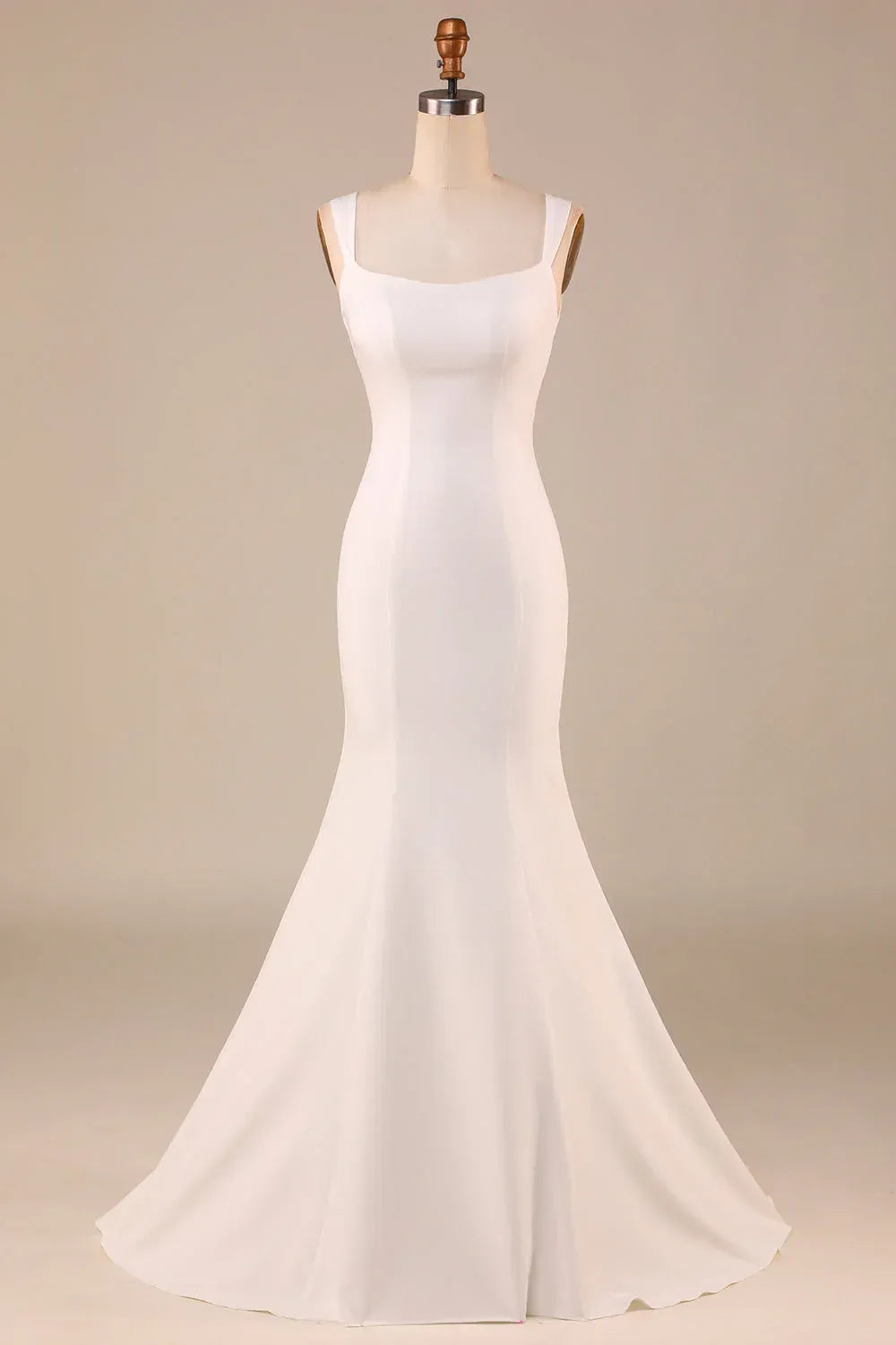 Mermaid Square Neck Crepe Train Wedding Dress - Yihuiw by Yihuiw
