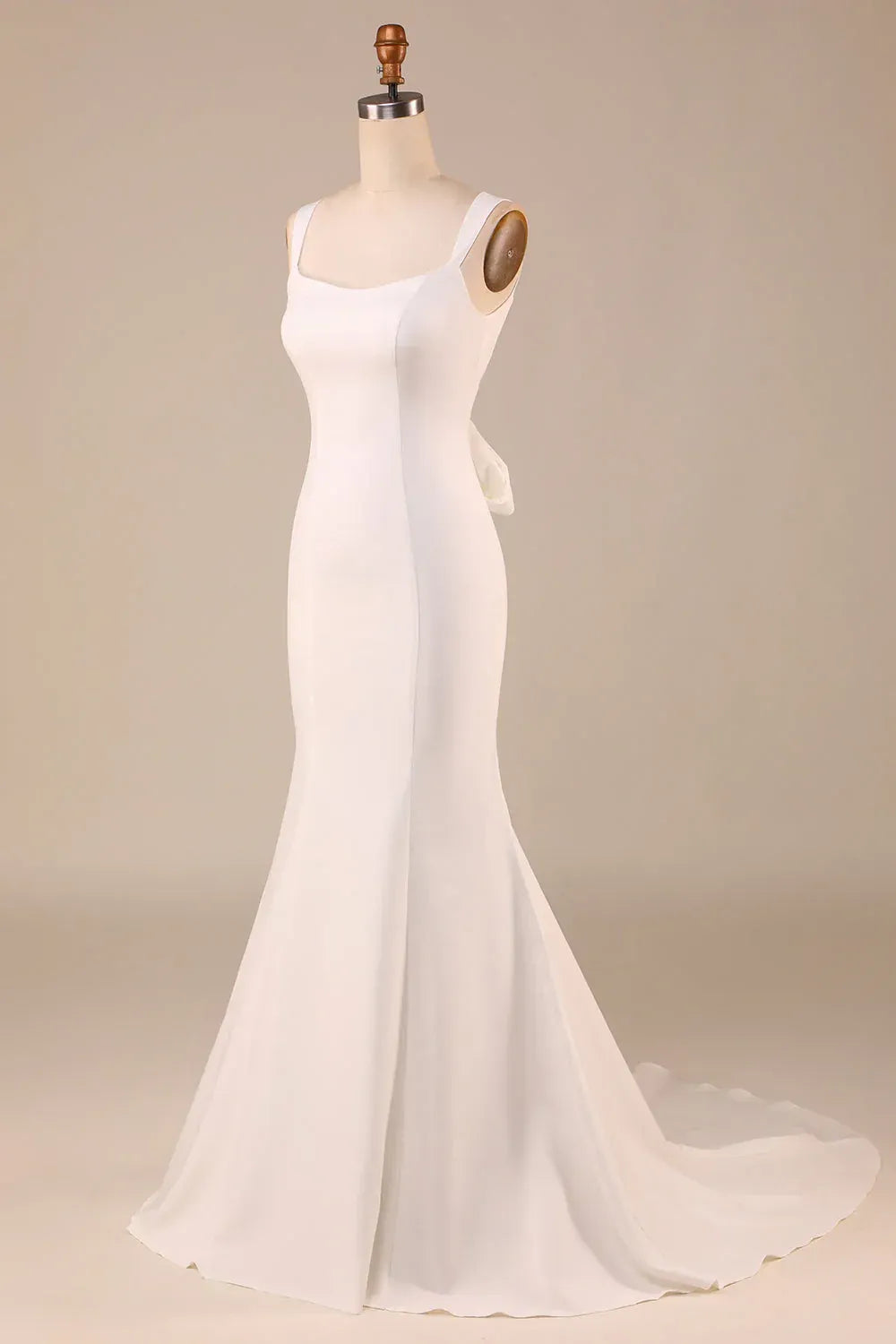 Mermaid Square Neck Crepe Train Wedding Dress - Yihuiw by Yihuiw