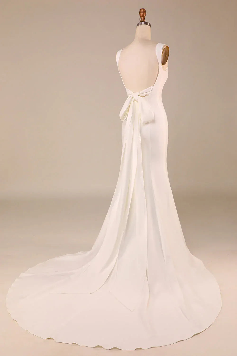 Mermaid Square Neck Crepe Train Wedding Dress - Yihuiw by Yihuiw