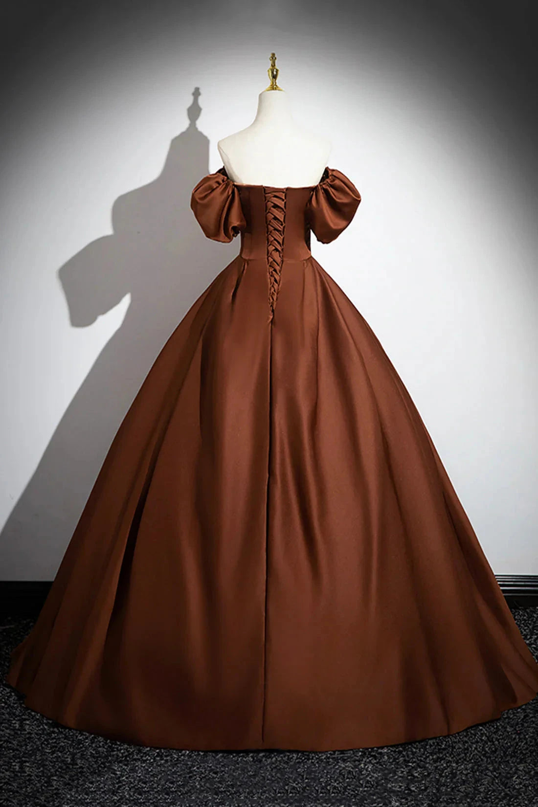 Brown Satin Long A-Line Prom Dress Off the Shoulder Evening Party Dress simple gentle atmospheric and unique desi Bring summer colors to enhance white by YiHuiw