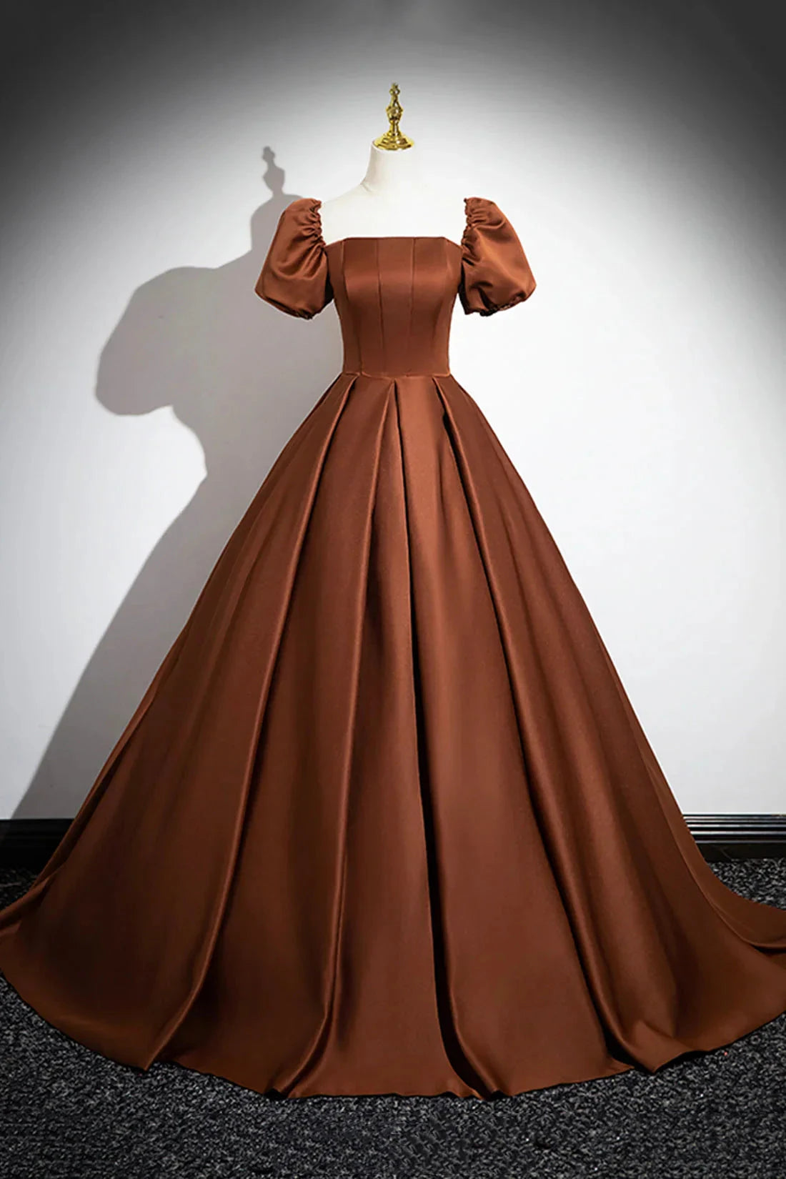 Brown Satin Long A-Line Prom Dress Off the Shoulder Evening Party Dress simple gentle atmospheric and unique desi Bring summer colors to enhance white by YiHuiw