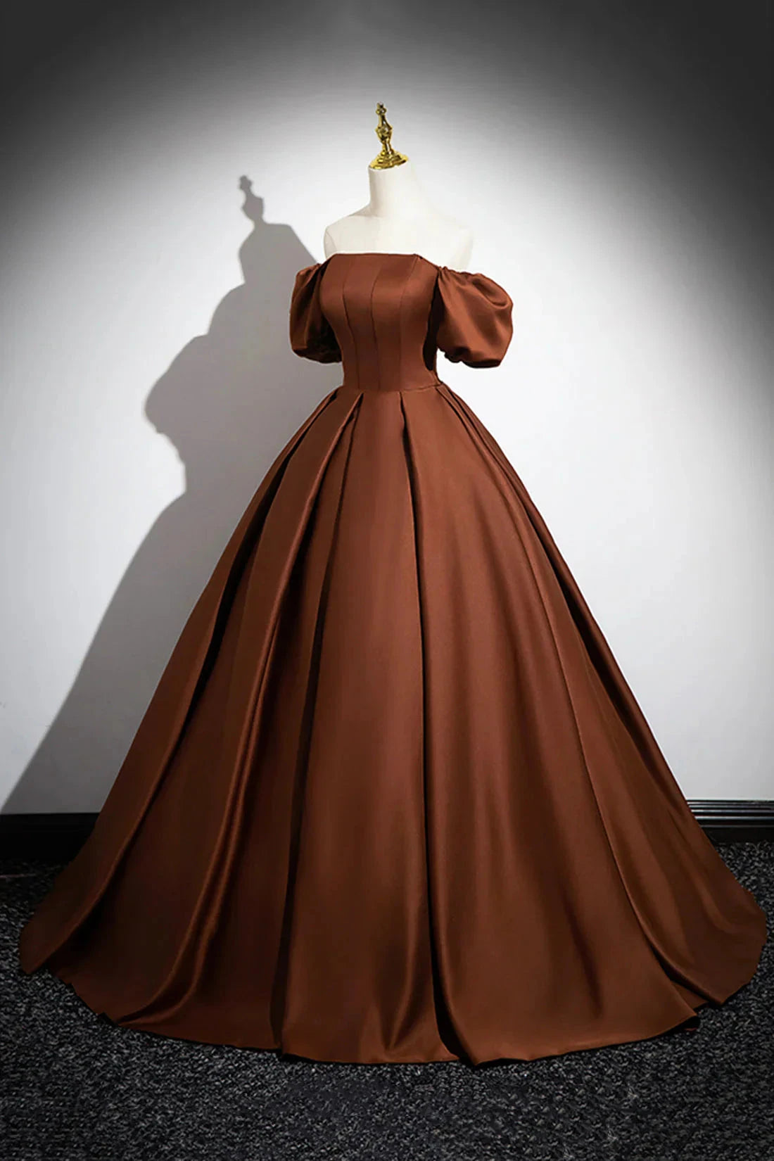 Brown Satin Long A-Line Prom Dress Off the Shoulder Evening Party Dress simple gentle atmospheric and unique desi Bring summer colors to enhance white by YiHuiw