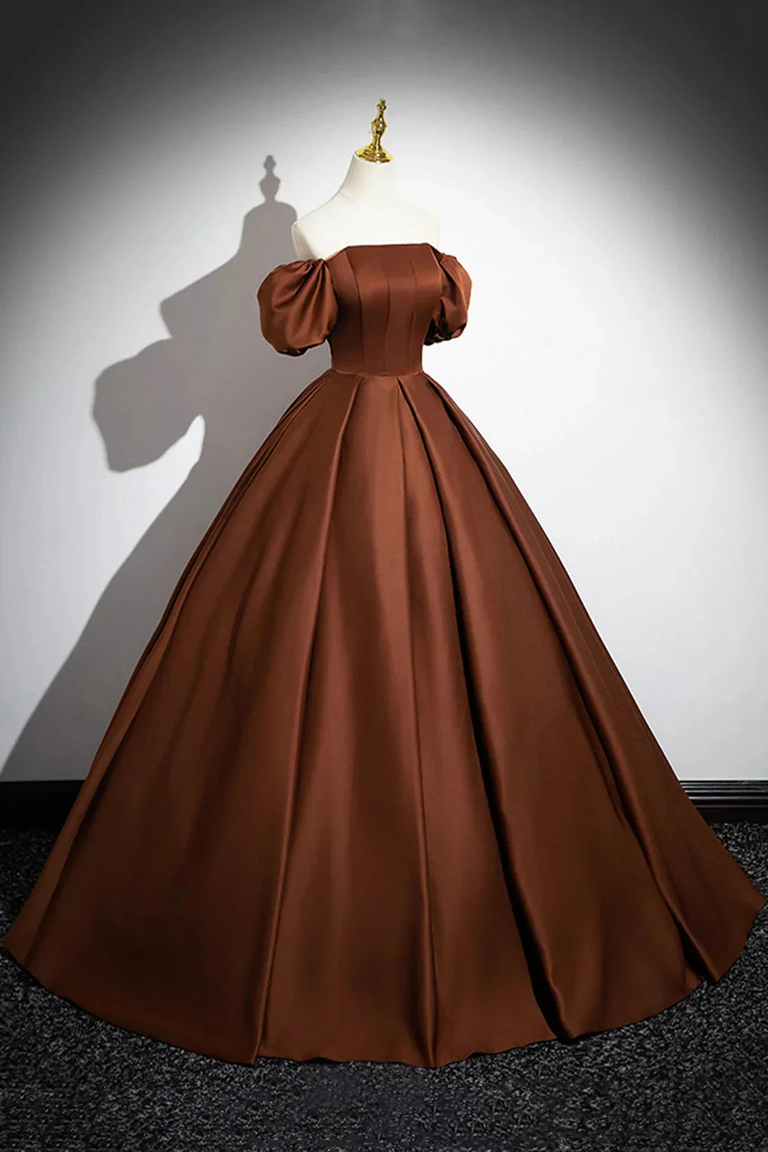 Brown Satin Long A-Line Prom Dress Off the Shoulder Evening Party Dress simple gentle atmospheric and unique desi Bring summer colors to enhance white by YiHuiw