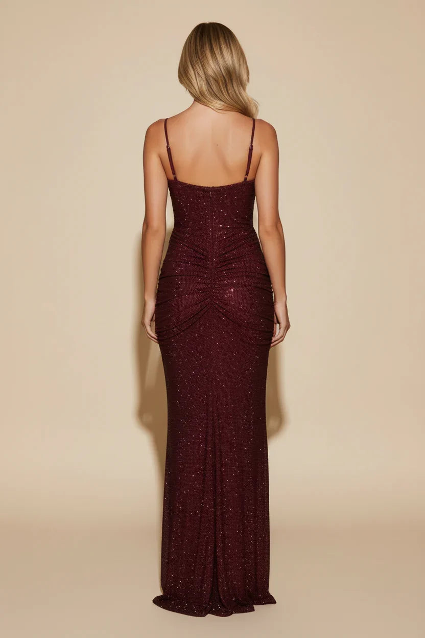 Burgundy Mermaid Spaghetti Strap Floor-Length Wedding Dress - Yihuiw by Yihuiw
