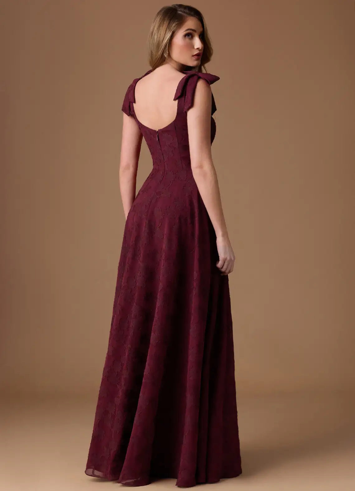 Burgundy A-Line Square Neck Floor-Length Wedding Dress - Yihuiw by Yihuiw