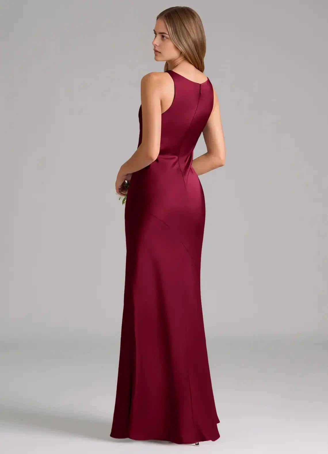 Burgundy Satin Cowl Neck Maxi Dress Mermaid Stretch Satin Dress Bridesmaid Dresses by YiHuiw