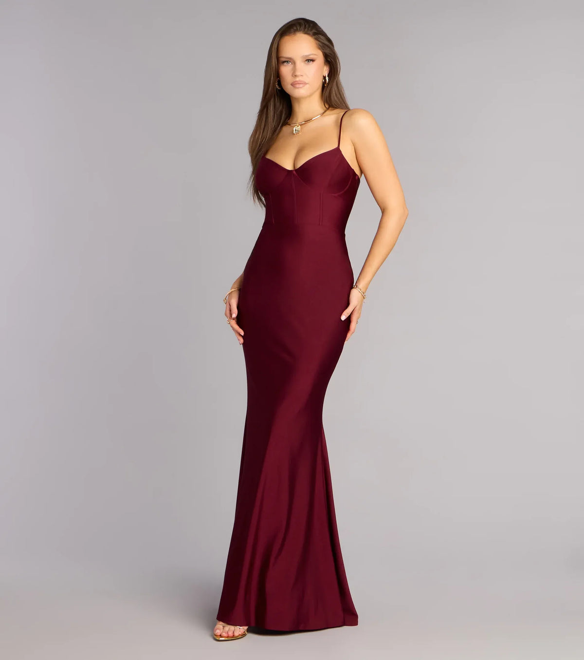 Burgundy Mermaid Spaghetti Strap Lace Lace-Up Back Floor-Length Homecoming Dress - Yihuiw by Yihuiw