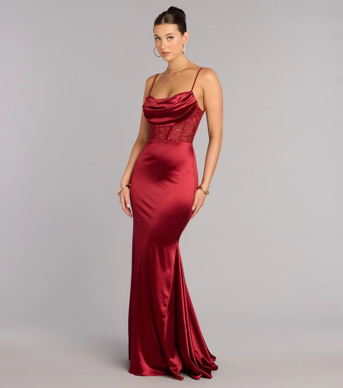 Burgundy Mermaid Spaghetti Strap Lace Lace-Up Back Floor-Length Wedding Dress - Yihuiw by Yihuiw