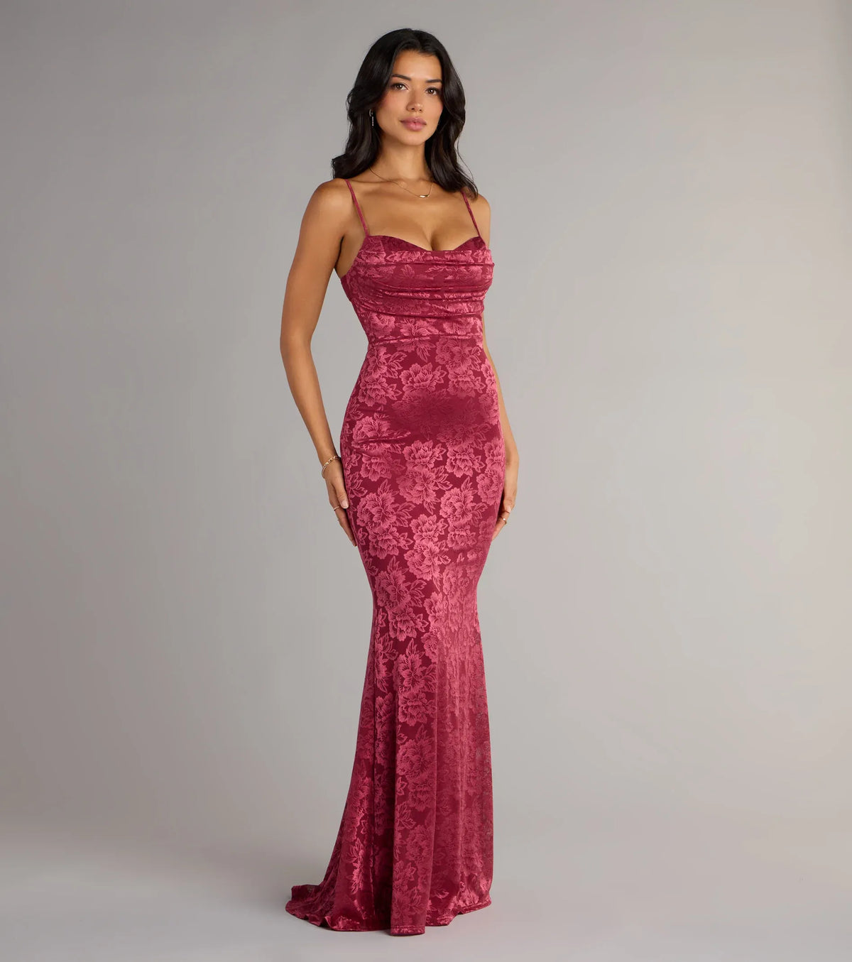 Burgundy Mermaid Spaghetti Strap Lace Open Back Floor-Length Wedding Dress - Yihuiw by Yihuiw