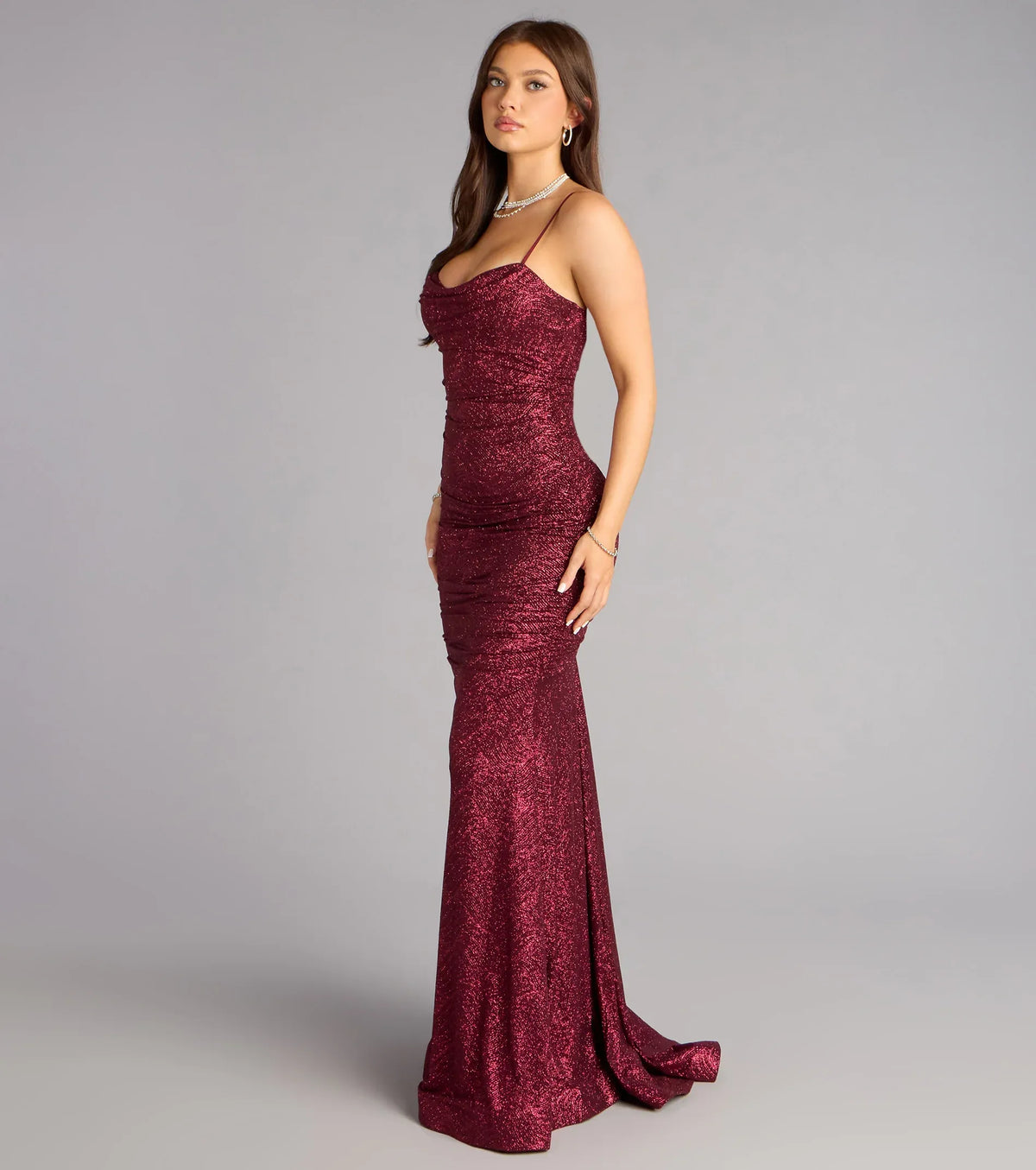Burgundy Mermaid Spaghetti Strap Ruched Floor-Length Wedding Dress - Yihuiw by Yihuiw