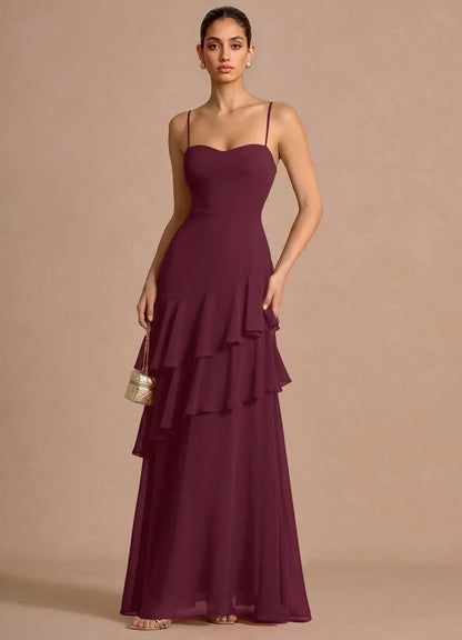 Burgundy Sweetheart Lace Lace-Up Back Ruffled Floor-Length Wedding Dress - Yihuiw by Yihuiw