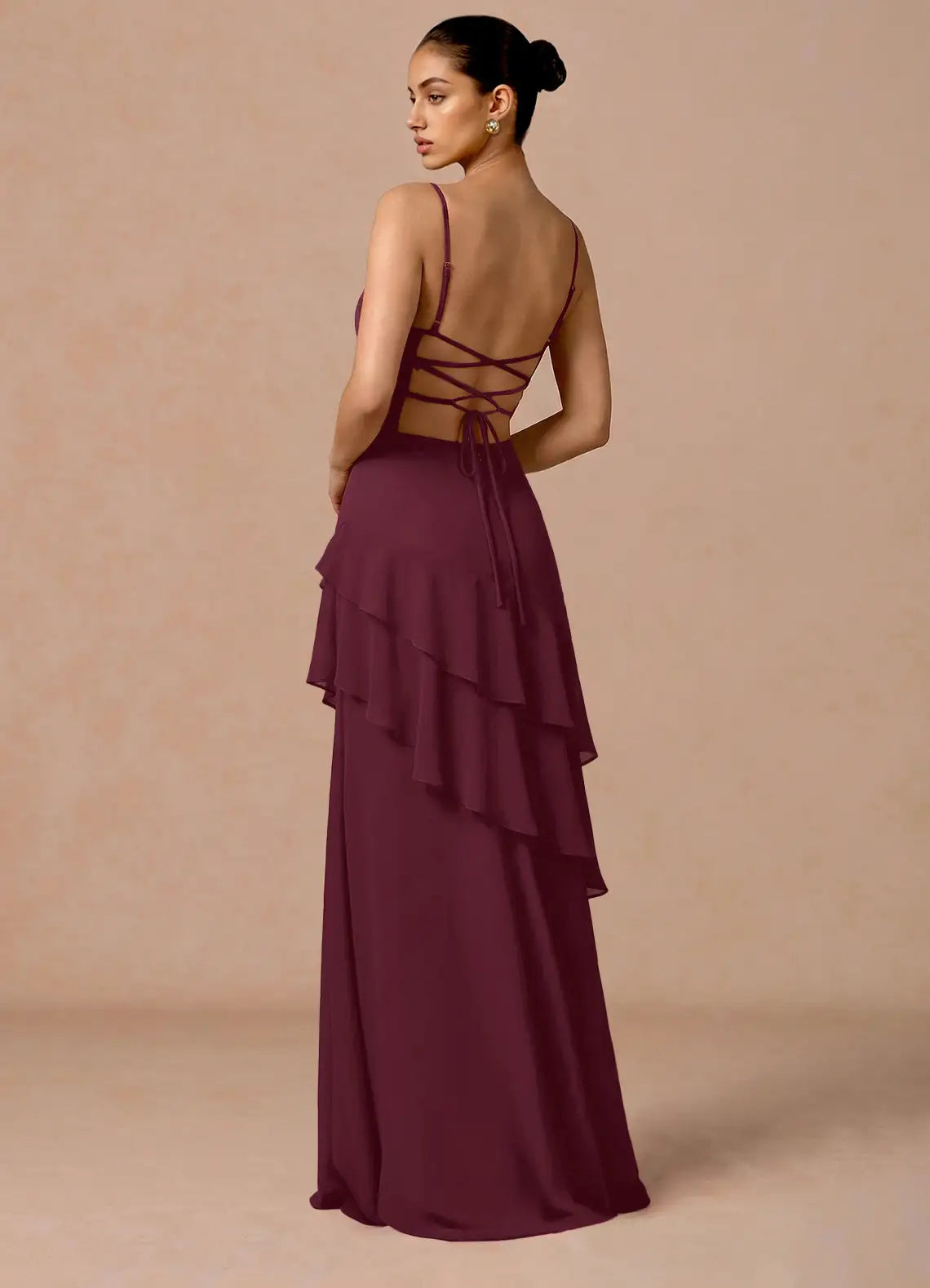 Burgundy Sweetheart Lace Lace-Up Back Ruffled Floor-Length Wedding Dress - Yihuiw by Yihuiw