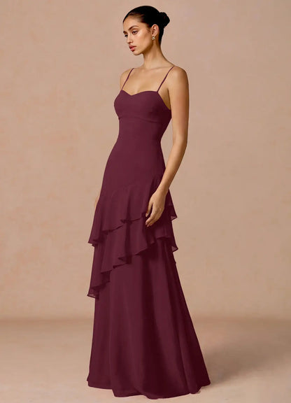 Burgundy Sweetheart Lace Lace-Up Back Ruffled Floor-Length Wedding Dress - Yihuiw by Yihuiw