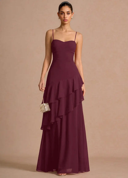 Burgundy Sweetheart Lace Lace-Up Back Ruffled Floor-Length Wedding Dress - Yihuiw by Yihuiw