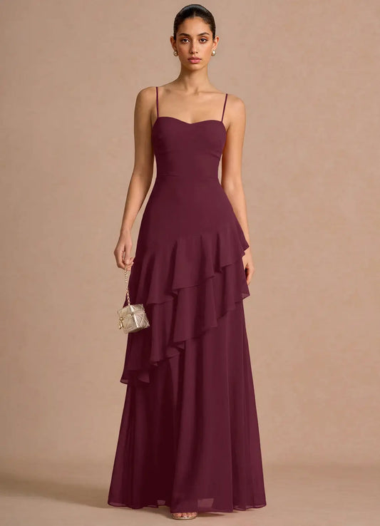 Burgundy Sweetheart Lace Lace-Up Back Ruffled Floor-Length Wedding Dress - Yihuiw by Yihuiw