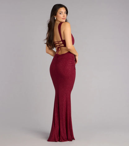 Burgundy Mermaid Square Neck Lace Ruched Floor-Length Homecoming Dress - Yihuiw by Yihuiw