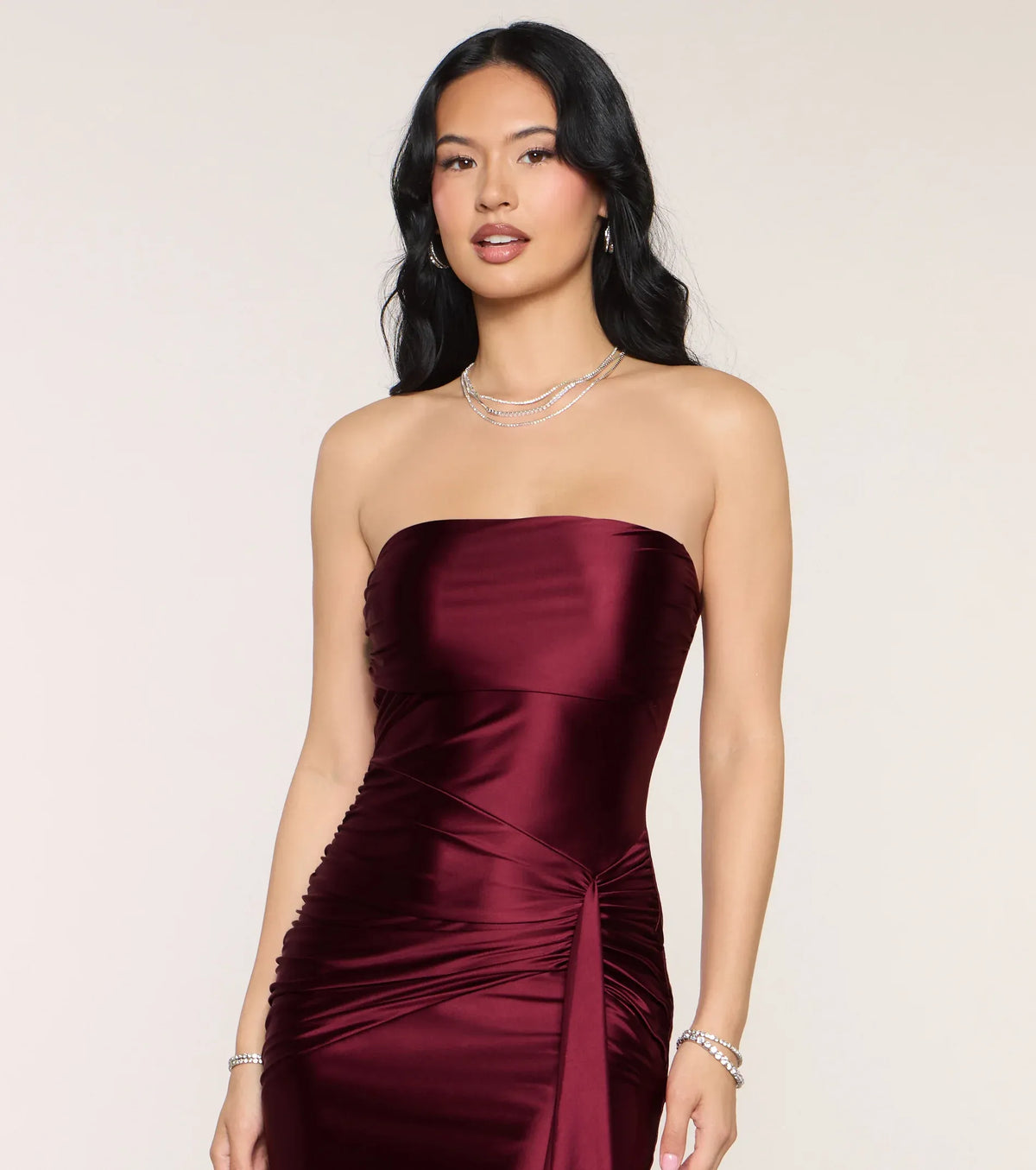 Burgundy Mermaid Strapless Ruffled Floor-Length Wedding Dress - Yihuiw by Yihuiw