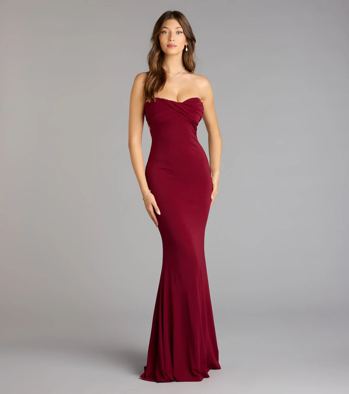 Burgundy Mermaid Sweetheart Open Back Floor-Length Wedding Dress - Yihuiw by Yihuiw
