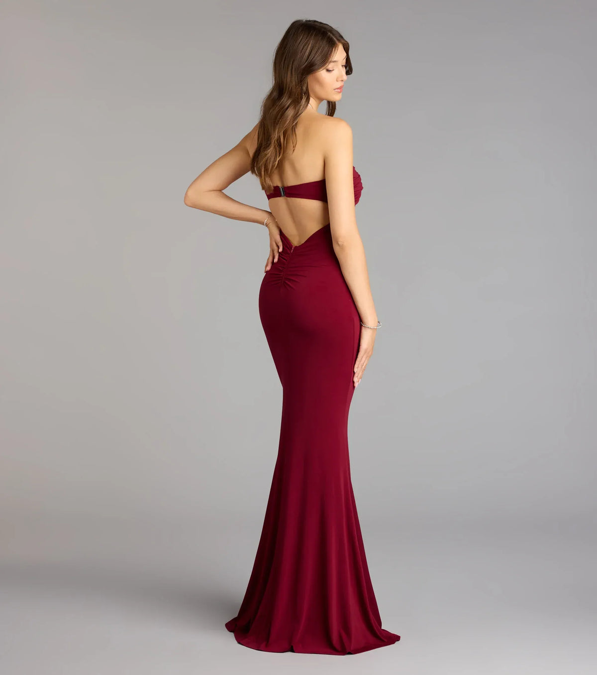 Burgundy Mermaid Sweetheart Open Back Floor-Length Wedding Dress - Yihuiw by Yihuiw