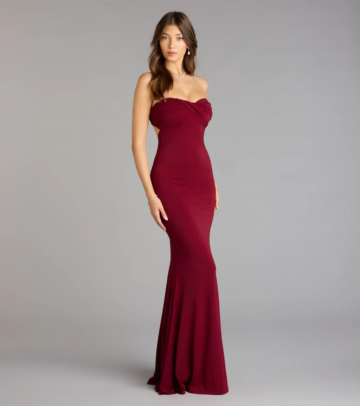 Burgundy Mermaid Sweetheart Open Back Floor-Length Wedding Dress - Yihuiw by Yihuiw