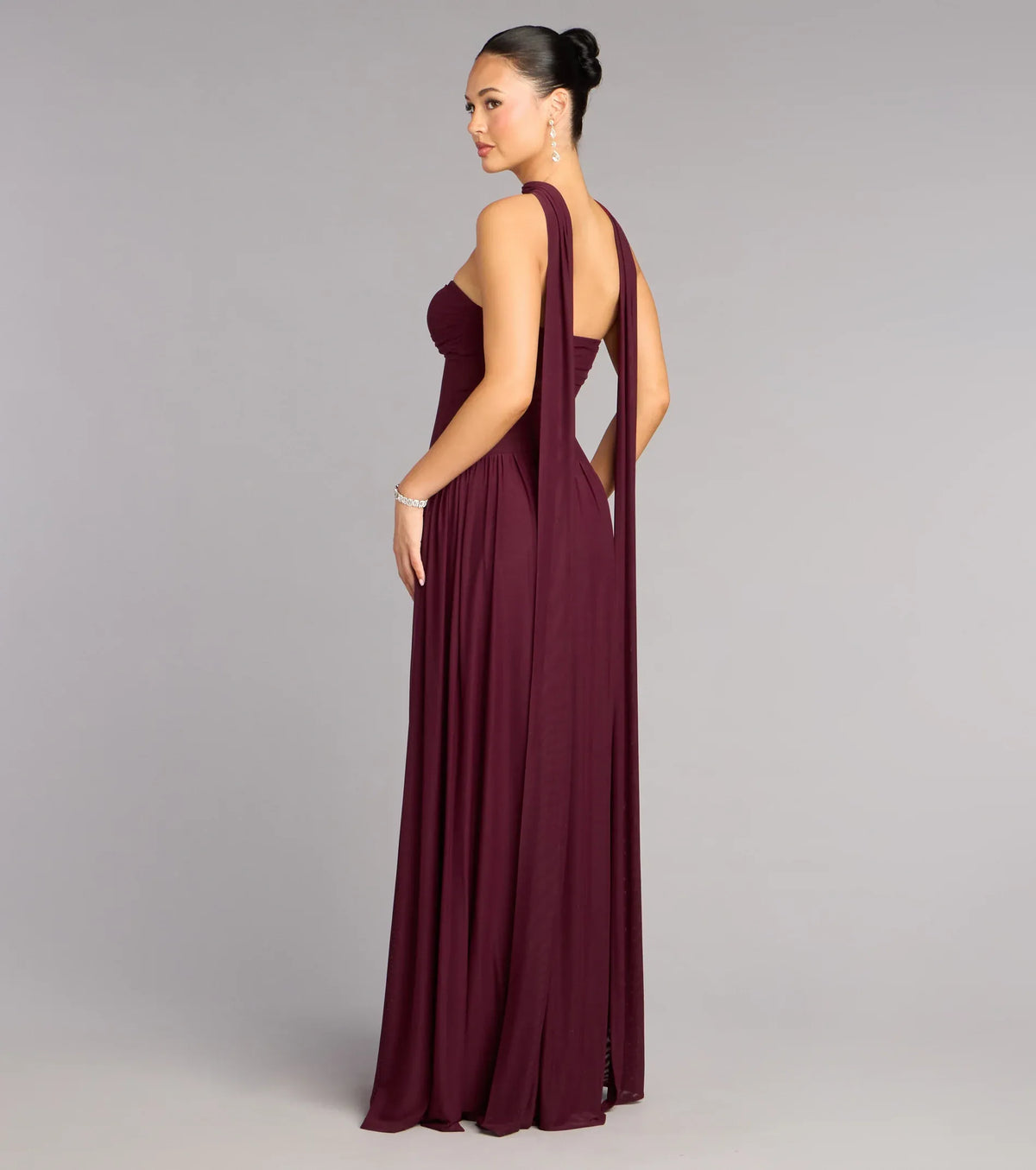 Burgundy Strapless Chiffon High Slit Floor-Length Wedding Dress - Yihuiw by Yihuiw