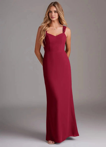 Burgundy Sweetheart Neck Bridesmaid Dress with Square Straps Sheath Pleated Chiffon Dress Bridesmaid Dresses by YiHuiw