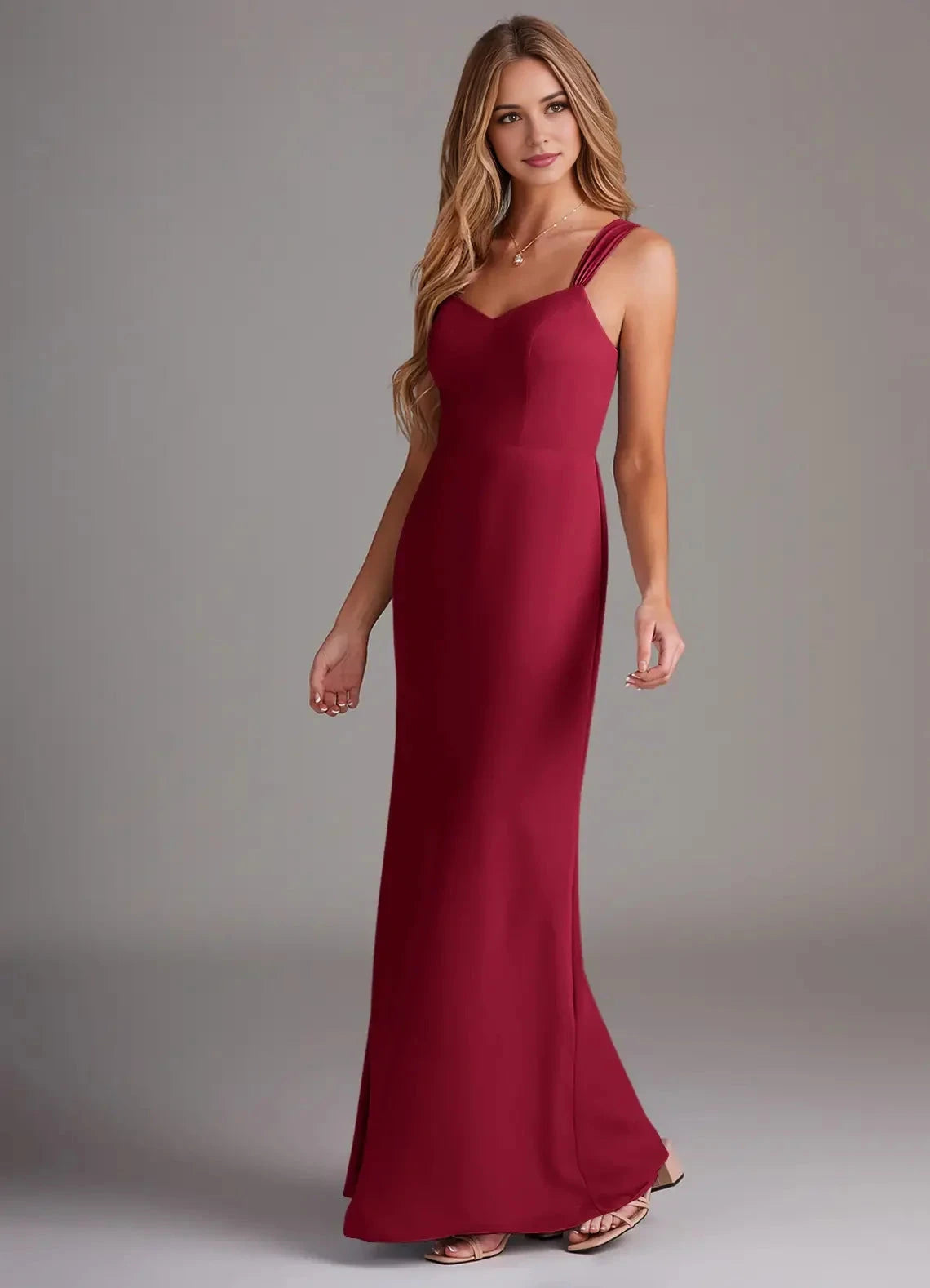 Burgundy Sweetheart Neck Bridesmaid Dress with Square Straps Sheath Pleated Chiffon Dress Bridesmaid Dresses by YiHuiw