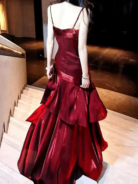 Burgundy Fashion Long Prom Dresses Formal Graduation Dress simple gentle atmospheric and unique desi Bring summer colors to enhance whiteness by YiHuiw
