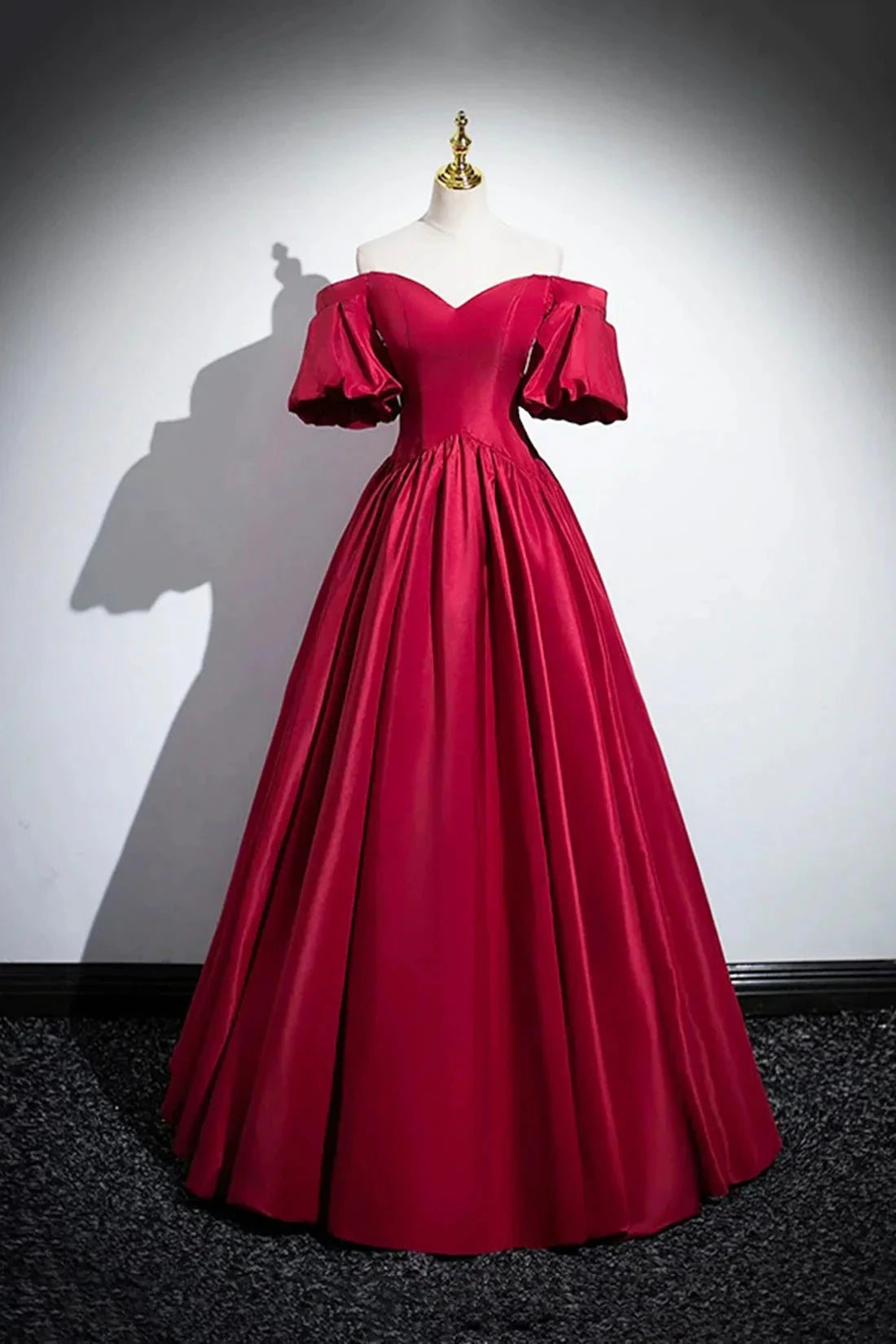 Burgundy Satin Floor Length A-Line Prom Dress Off the Shoulder Evening Party Dress simple gentle atmospheric and unique desi Bring summer colors to enhance white by YiHuiw