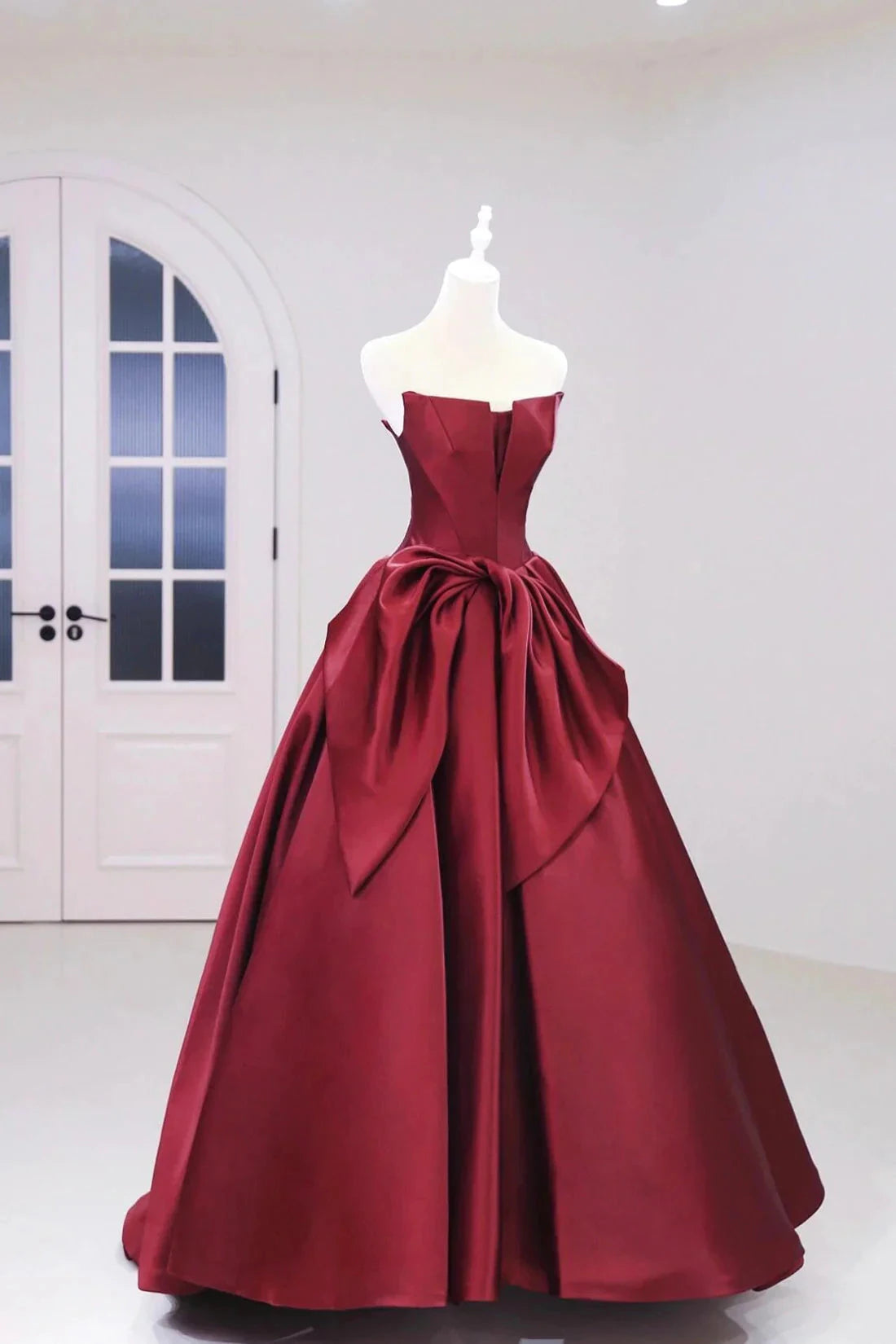 Burgundy Satin Floor Length Prom Dress Beautiful A-Line Evening Party Dress simple gentle atmospheric and unique desi Bring summer by YiHuiw