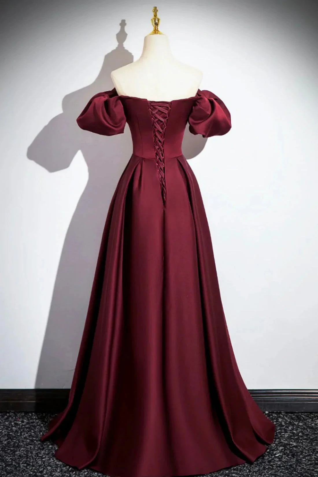 Burgundy Satin Floor Length Prom Dress Simple A-Line Evening Party Dress simple gentle atmospheric and unique desi Bring summer colors to enhance white by YiHuiw