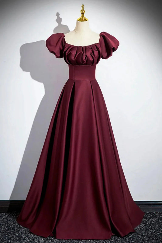 Burgundy Satin Floor Length Prom Dress Simple A-Line Evening Party Dress simple gentle atmospheric and unique desi Bring summer colors to enhance white by YiHuiw