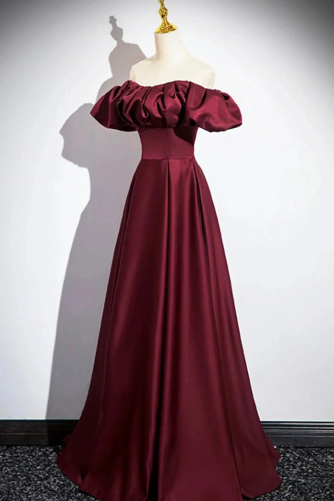 Burgundy Satin Floor Length Prom Dress Simple A-Line Evening Party Dress simple gentle atmospheric and unique desi Bring summer colors to enhance white by YiHuiw