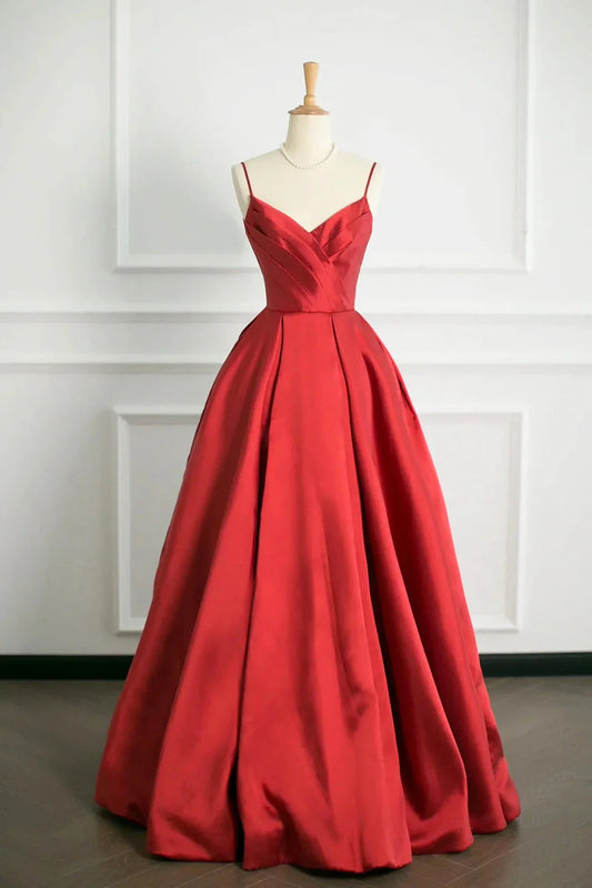 Burgundy Satin Floor Length Prom Dress Simple A-Line Evening Party Dress simple gentle atmospheric and unique desi Bring summer colors to enhance white by YiHuiw