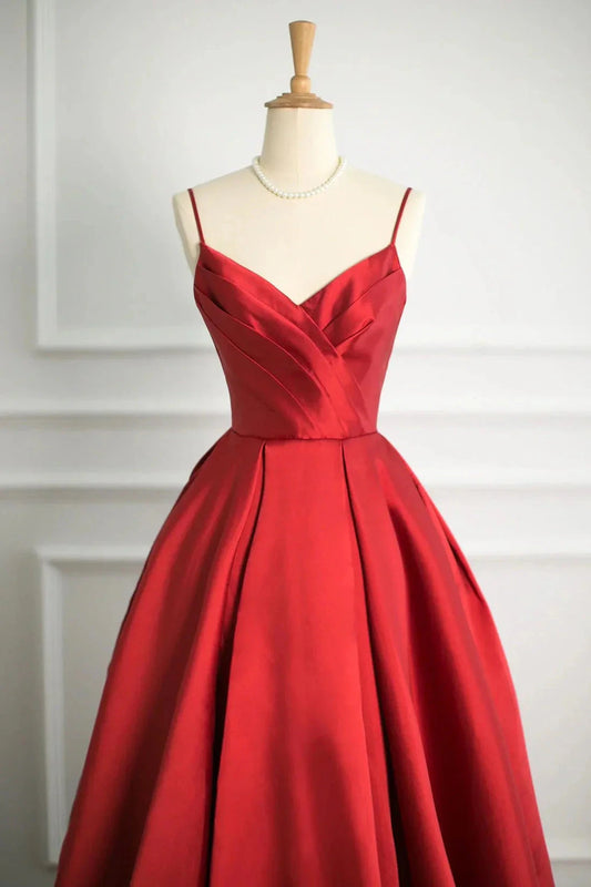 Burgundy Satin Floor Length Prom Dress Simple A-Line Evening Party Dress simple gentle atmospheric and unique desi Bring summer colors to enhance white by YiHuiw