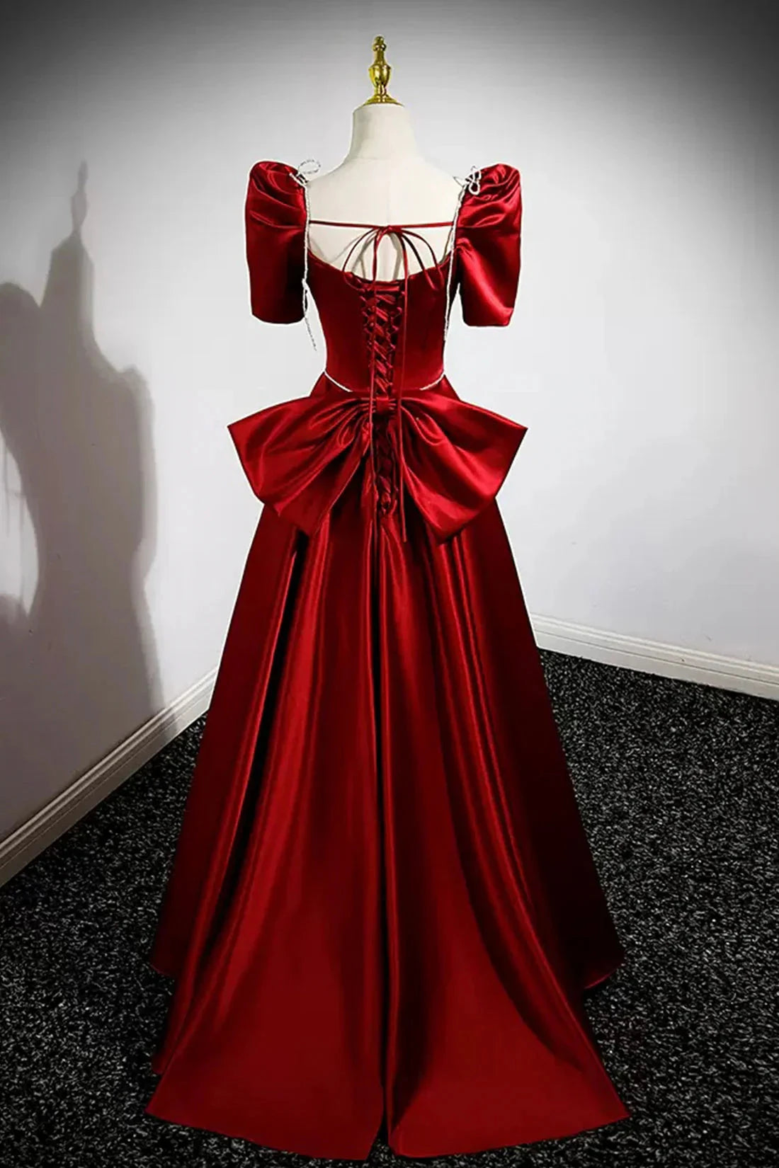 Burgundy Satin Long Prom Dress A-Line Evening Dress with Bow simple gentle atmospheric and unique desi Bring summer colors to enhance white by YiHuiw