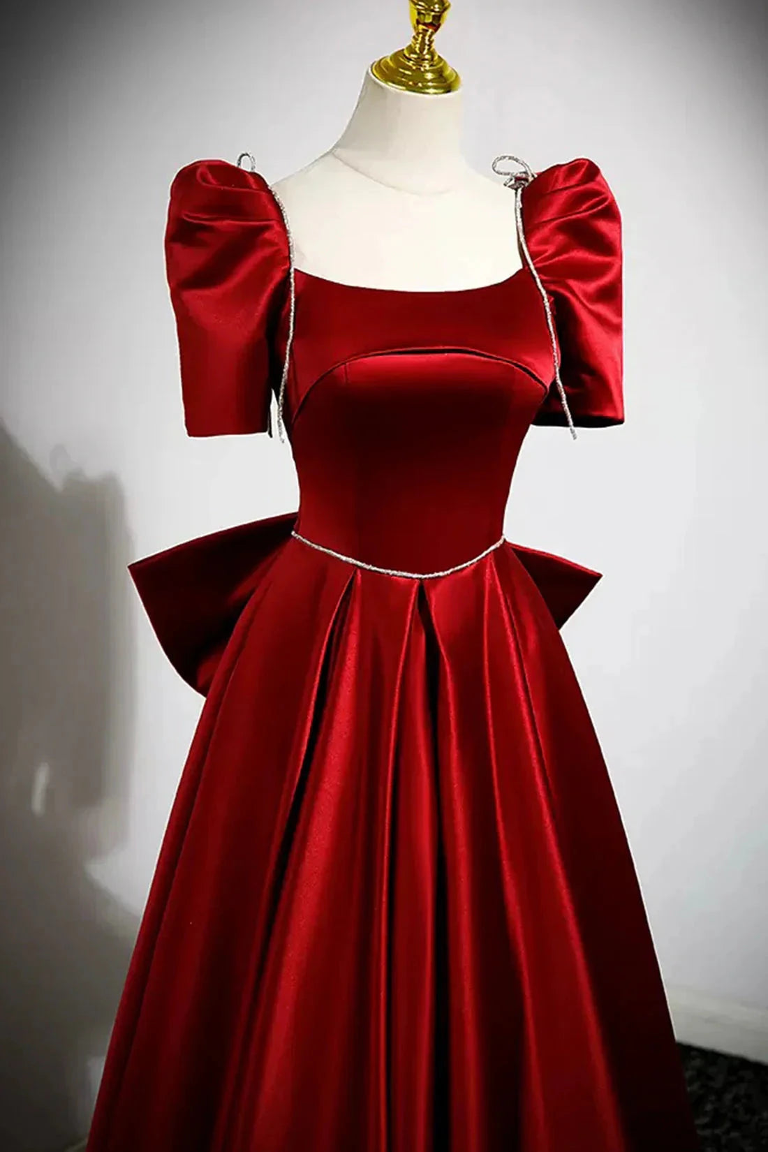 Burgundy Satin Long Prom Dress A-Line Evening Dress with Bow simple gentle atmospheric and unique desi Bring summer colors to enhance white by YiHuiw