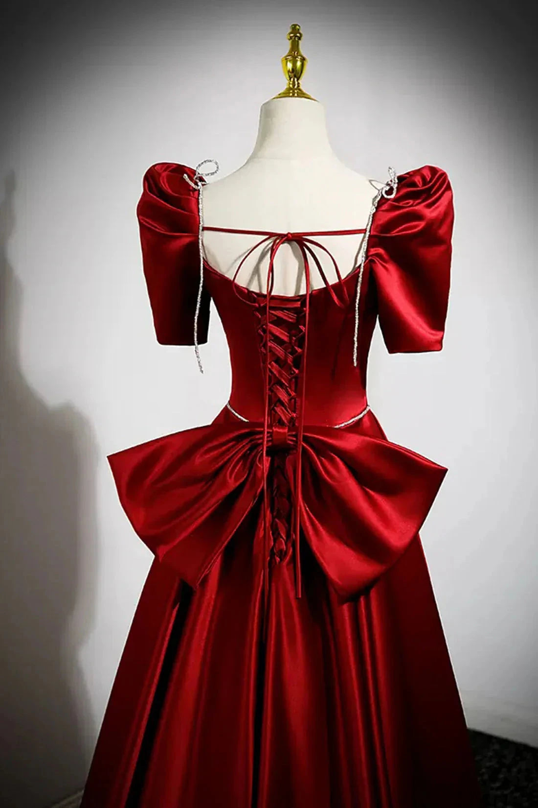 Burgundy Satin Long Prom Dress A-Line Evening Dress with Bow simple gentle atmospheric and unique desi Bring summer colors to enhance white by YiHuiw