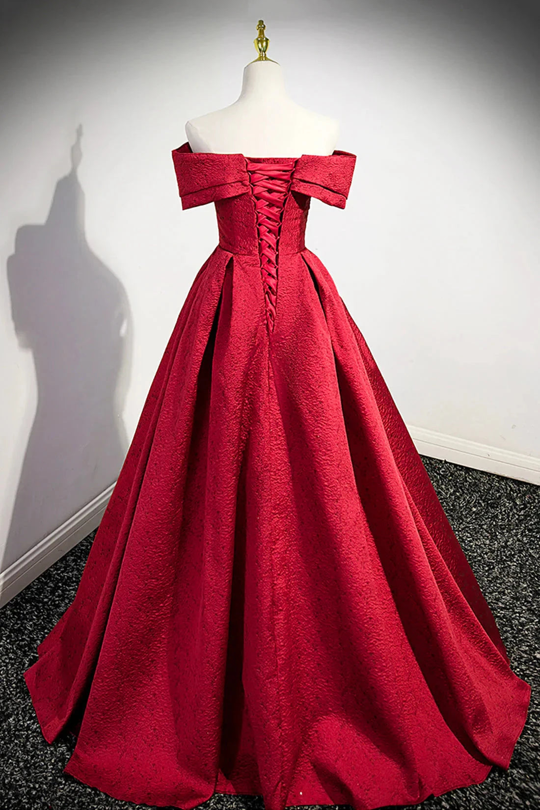Burgundy Satin Long Prom Dress Off Shoulder Evening Party Dress simple gentle atmospheric and unique desi Bring summer colors to enhance white by YiHuiw