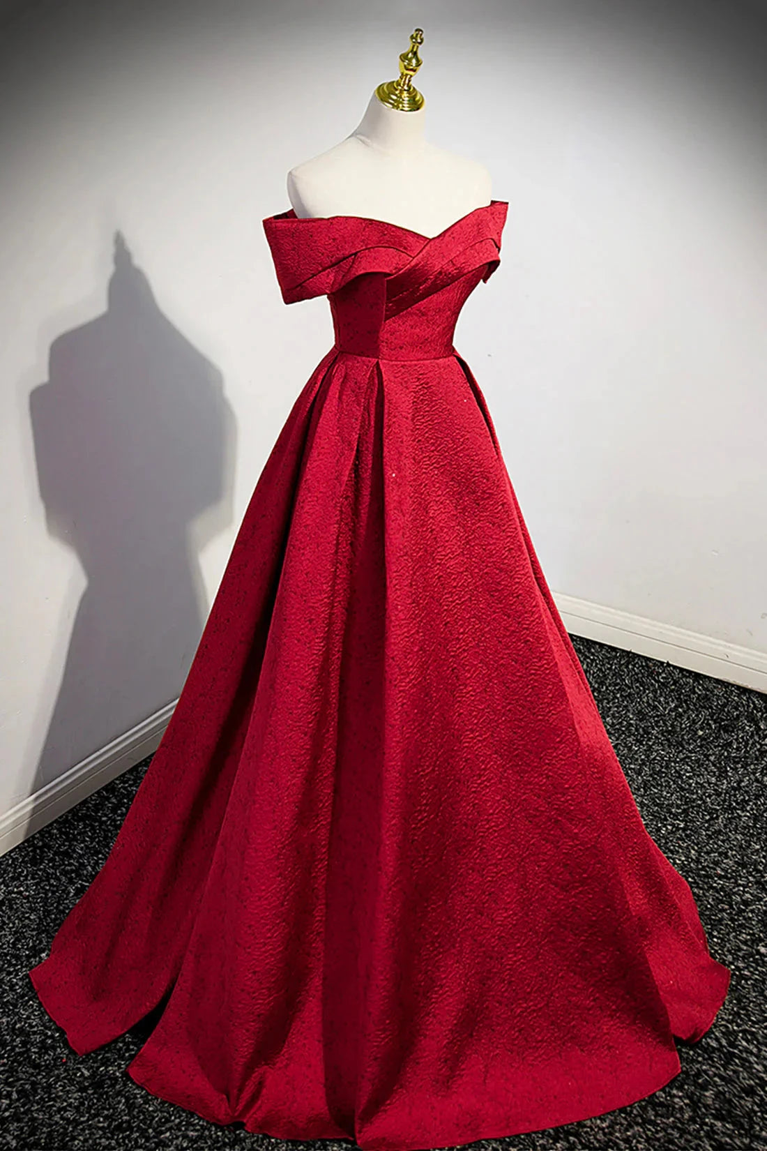 Burgundy Satin Long Prom Dress Off Shoulder Evening Party Dress simple gentle atmospheric and unique desi Bring summer colors to enhance white by YiHuiw