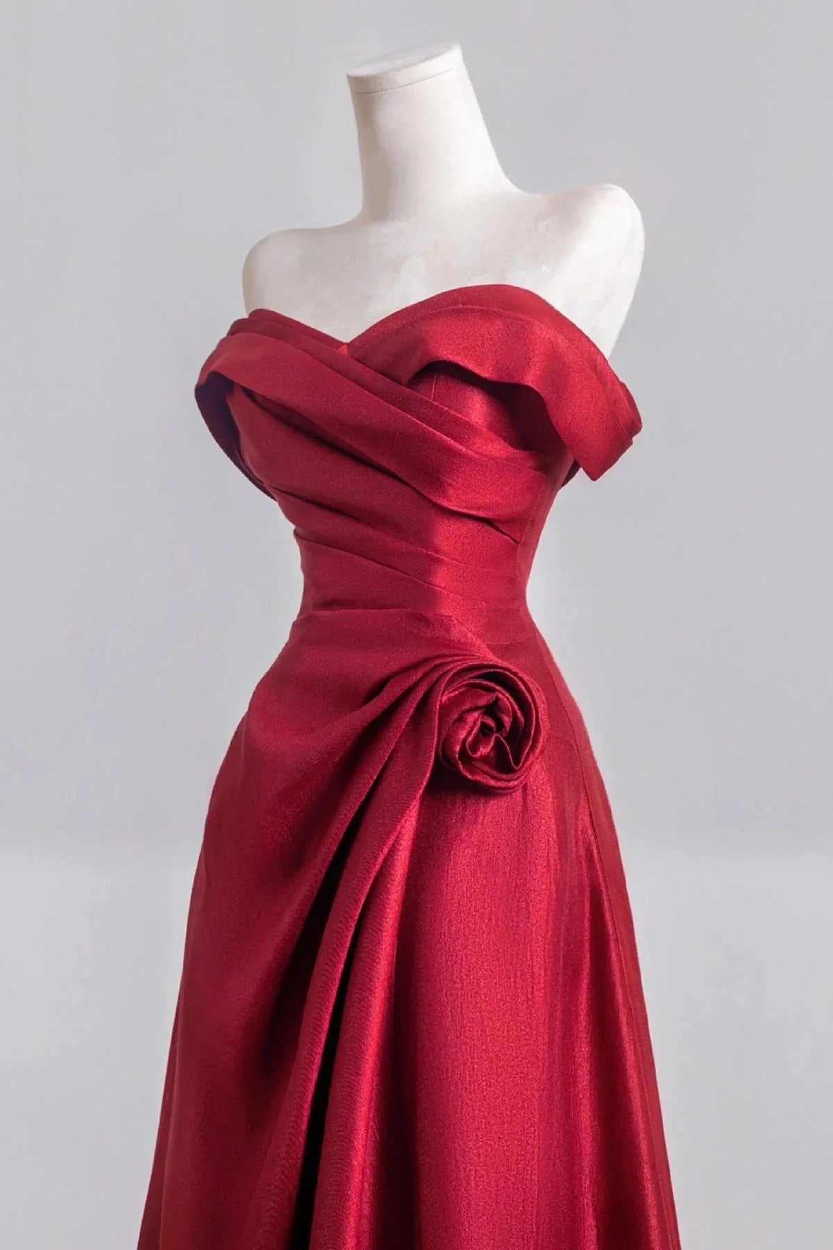 Burgundy Satin Long Prom Dress Off the Shoulder A-Line Party Dress simple gentle atmospheric and unique desi Brin by YiHuiw
