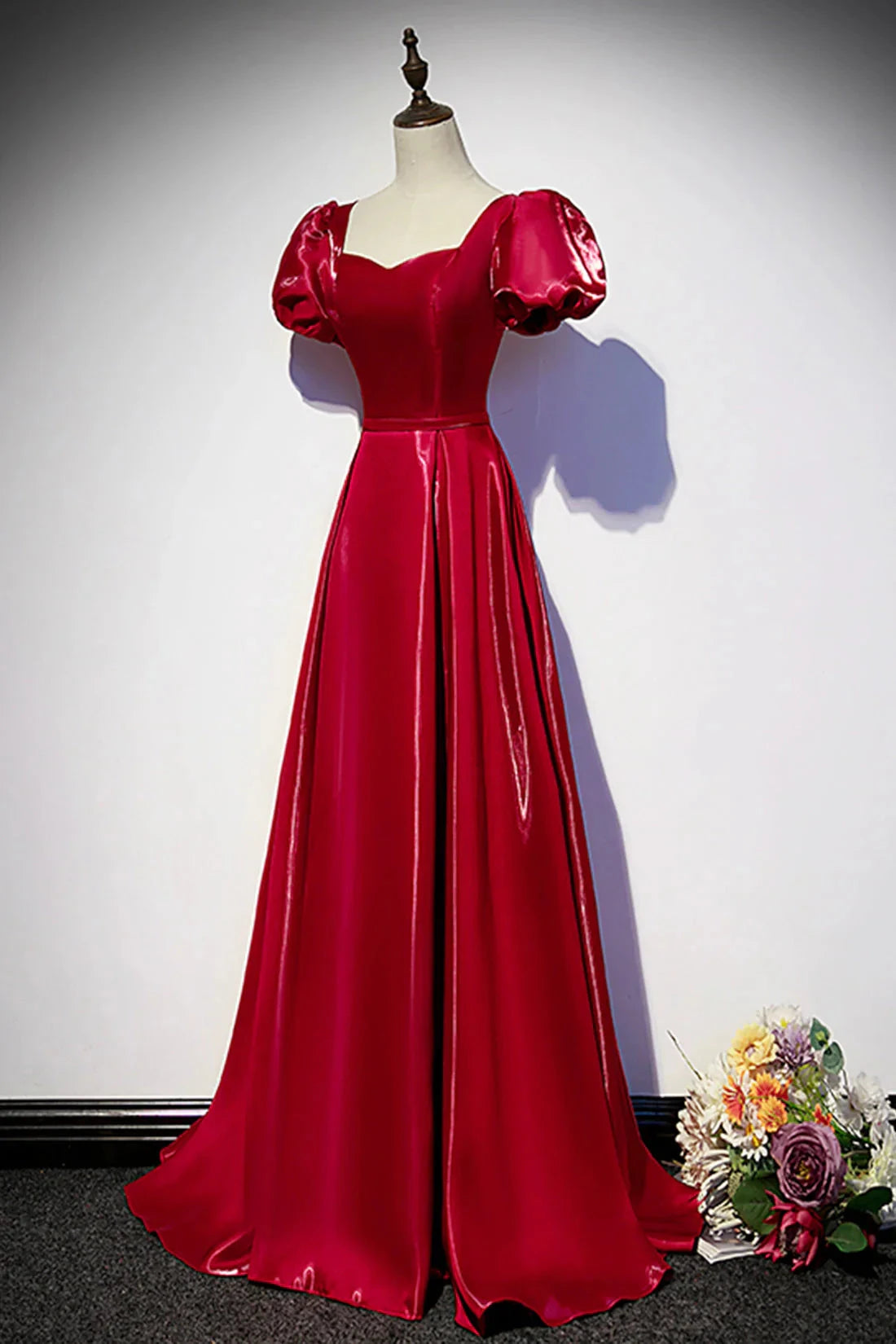 Burgundy Satin Long Prom Dress Simple A-Line Evening Dress simple gentle atmospheric and unique desi Bring summer colors to enhance white by YiHuiw