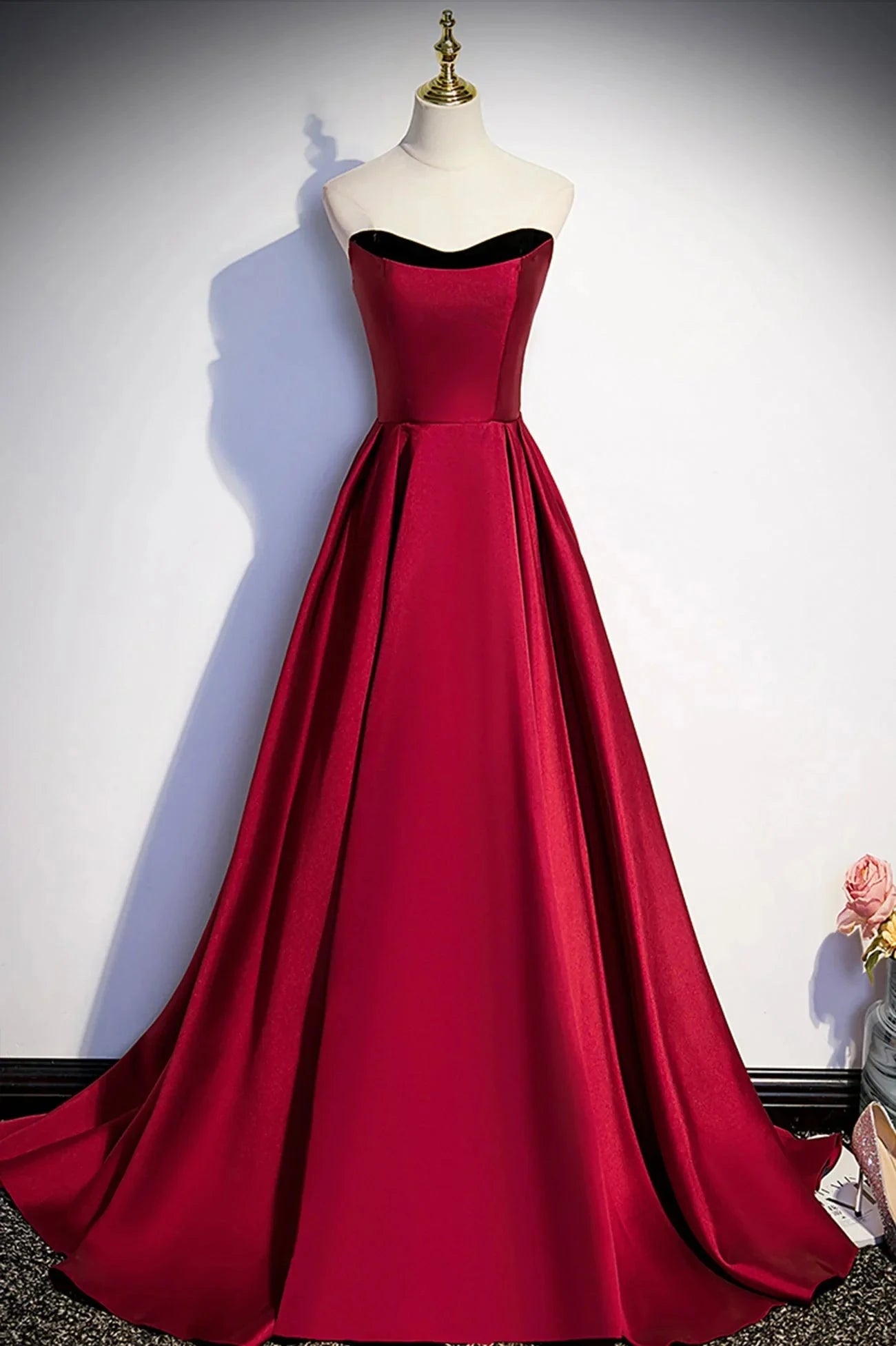 Burgundy Satin Long Prom Dress Simple A-Line Evening Party Dress simple gentle atmospheric and unique desi Bring summer colors to enhance white by YiHuiw