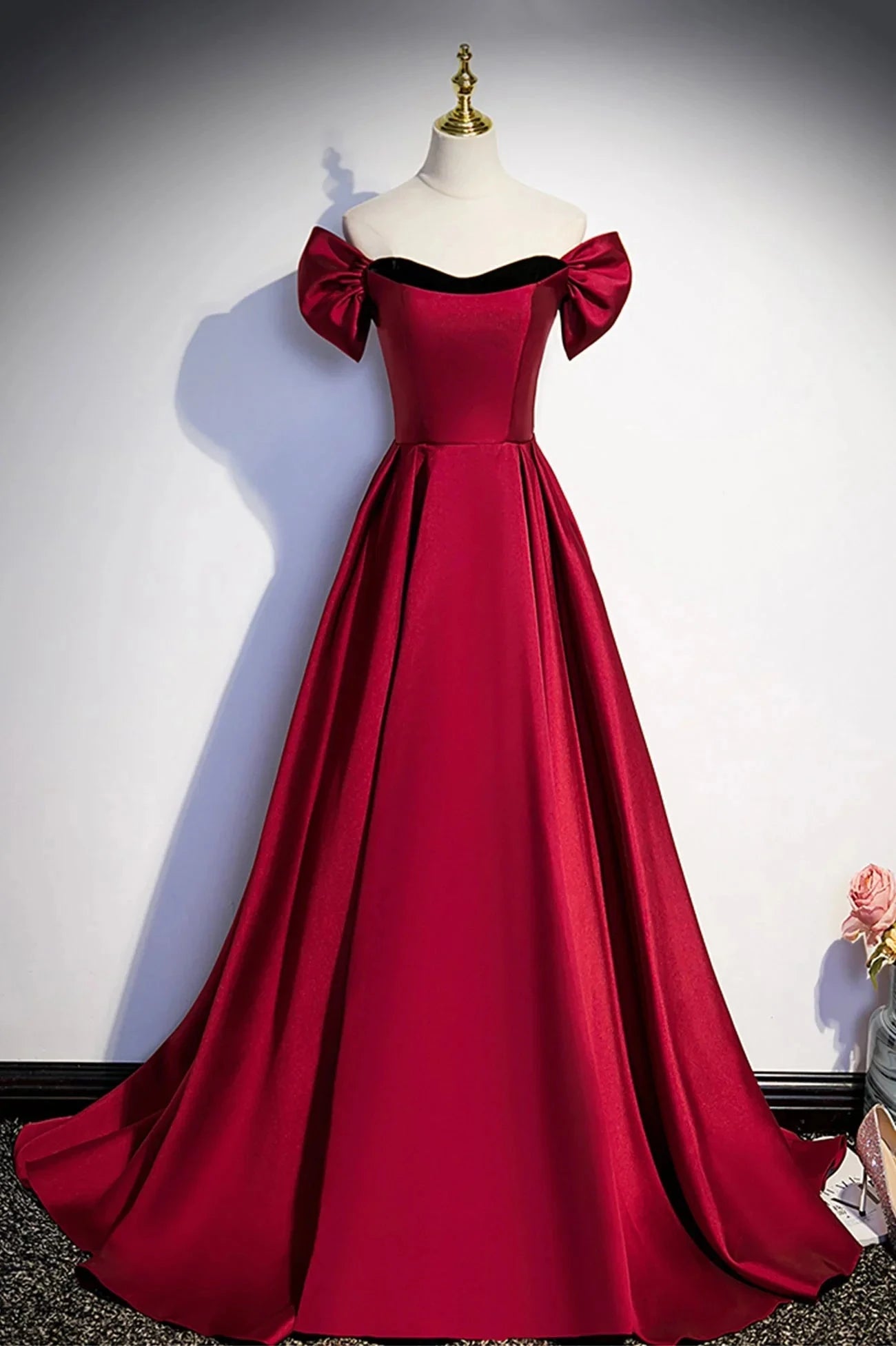 Burgundy Satin Long Prom Dress Simple A-Line Evening Party Dress simple gentle atmospheric and unique desi Bring summer colors to enhance white by YiHuiw